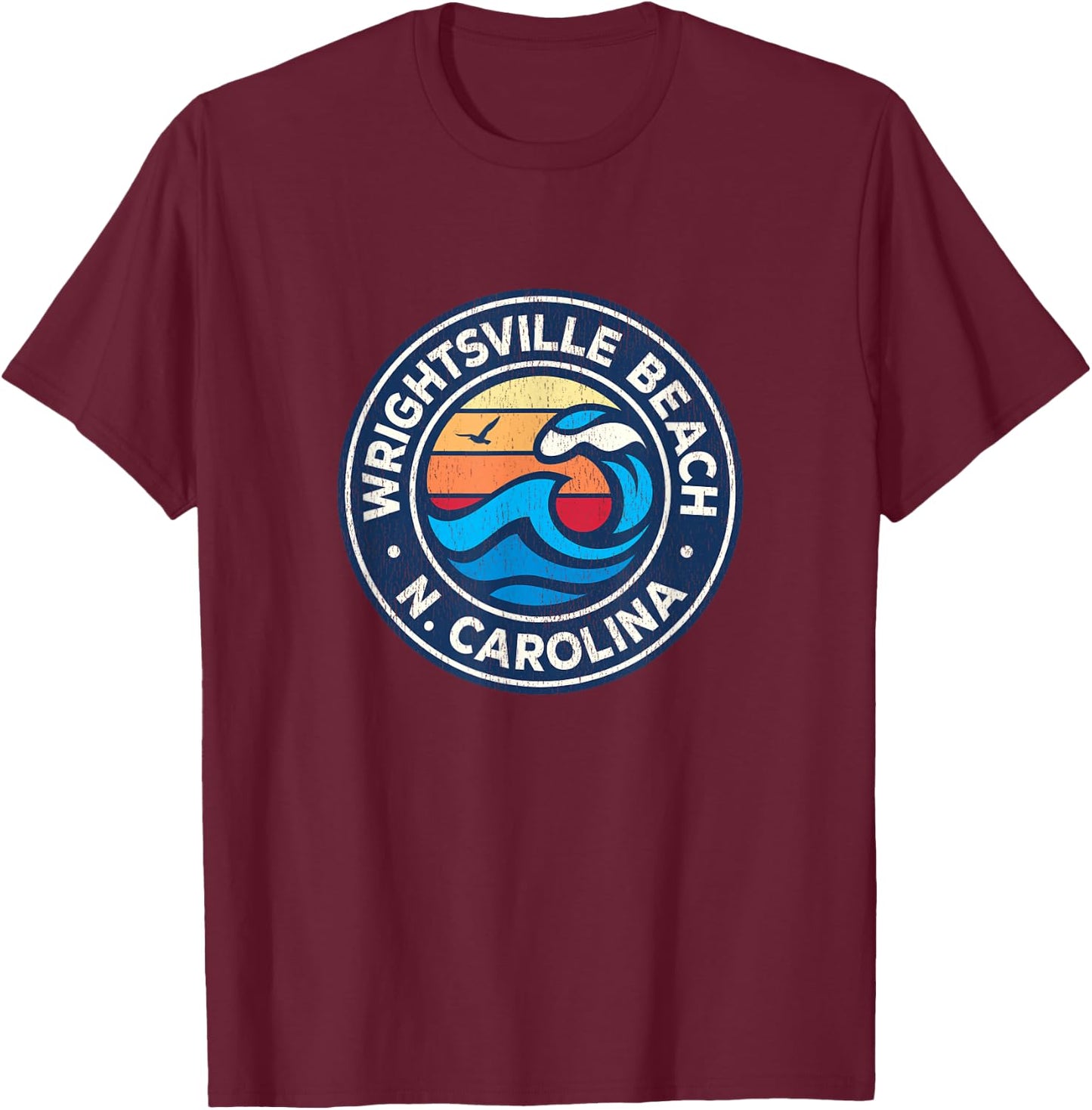 Wrightsville Beach North Carolina NC Vintage Nautical Waves T-Shirt - T-Shirt | Maroon