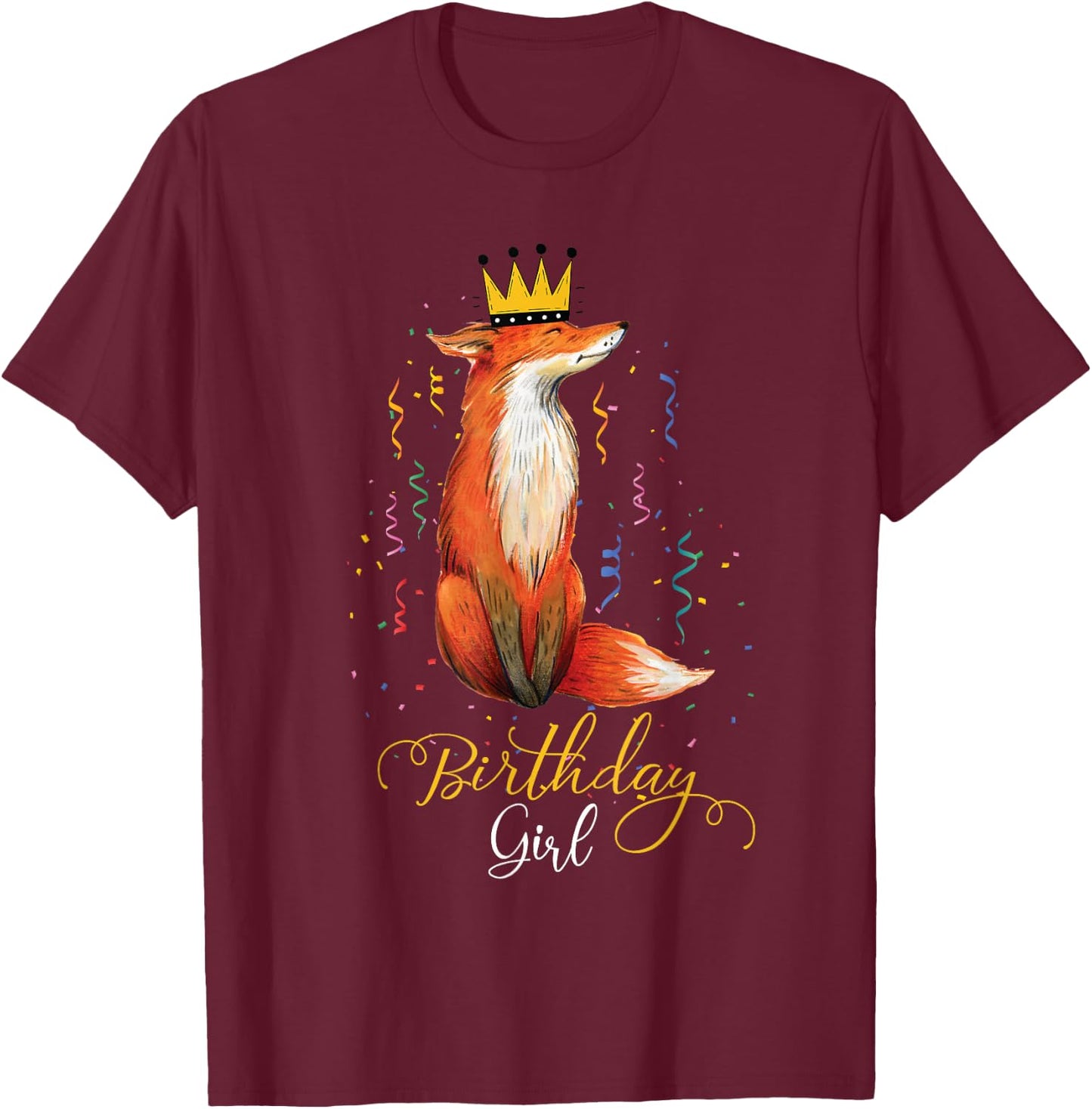 girls animal Lovers Birthday Girl Fox Themed B-day Party T-Shirt - T-Shirt | Maroon