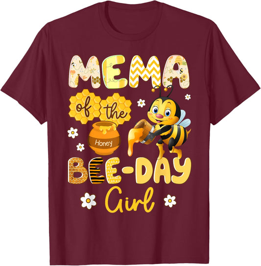 Mema Of The Bee-Day Girl Funny Bee Birthday Party T-Shirt - T-Shirt | Maroon
