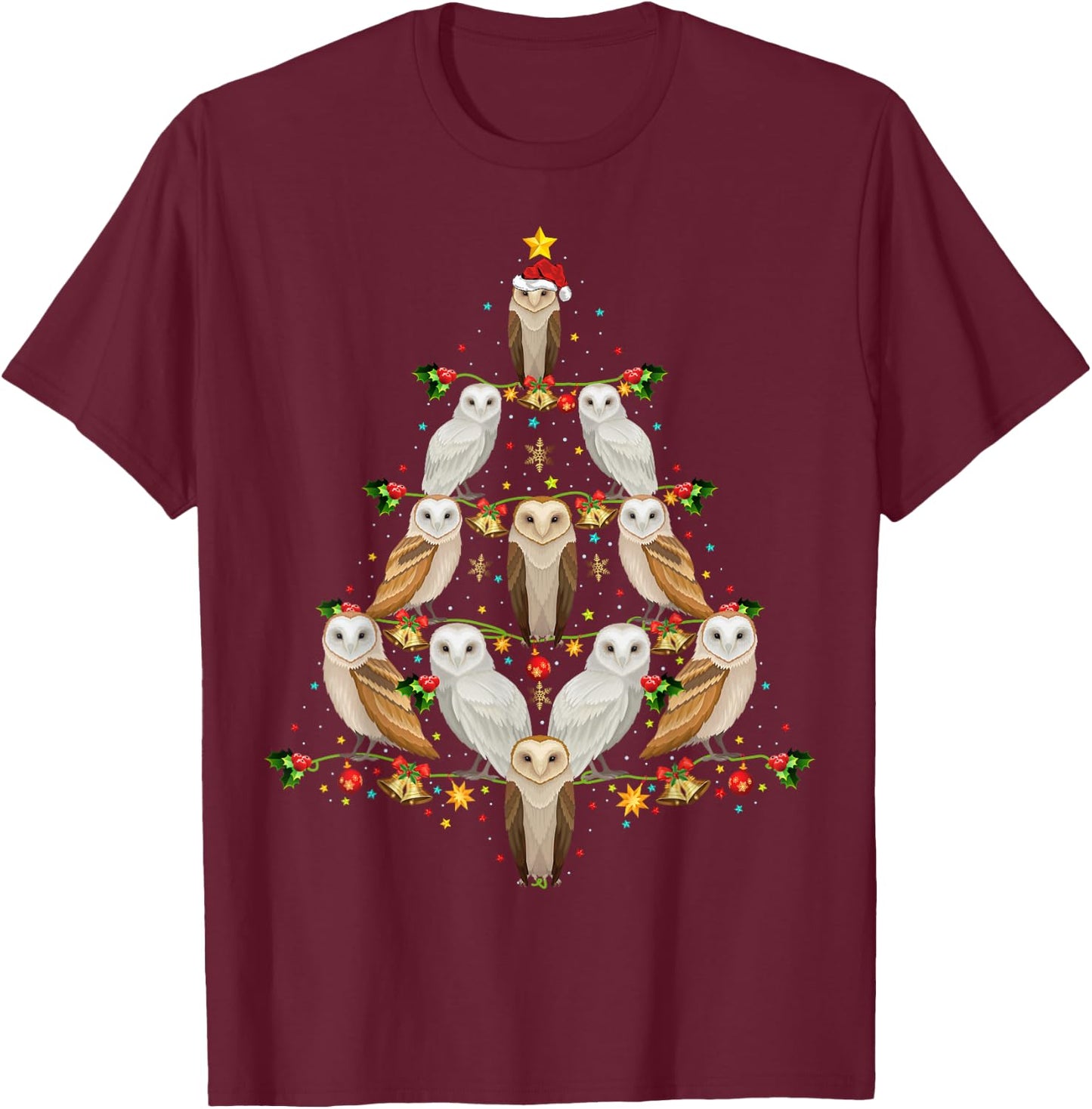 Barn Owl Bird Christmas Tree Gift Funny Christmas Barn Owl T-Shirt - T-Shirt | Maroon