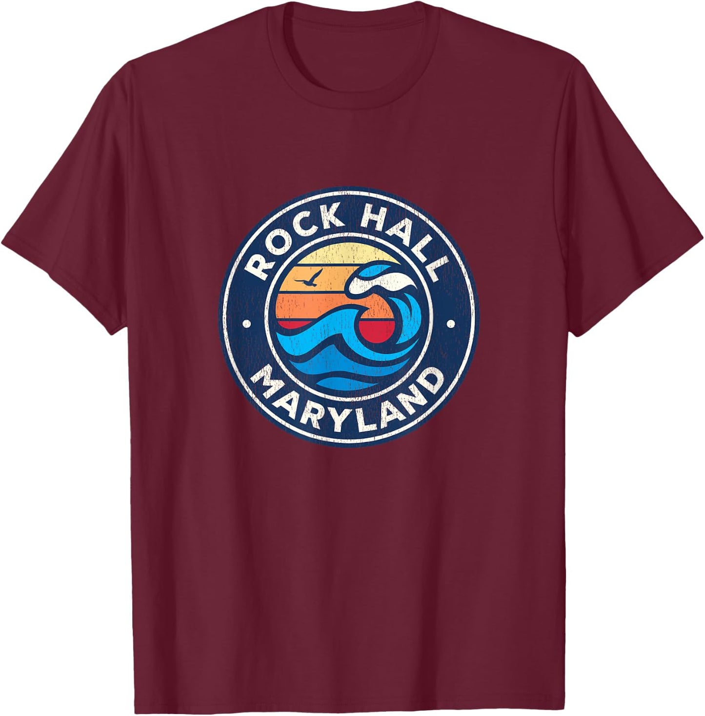 Rock Hall Maryland MD Vintage Nautical Waves Design T-Shirt - T-Shirt | Maroon