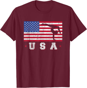 Patriotic Sports Gift American USA Flag Girls Gymnastics T-Shirt - T-Shirt | Maroon