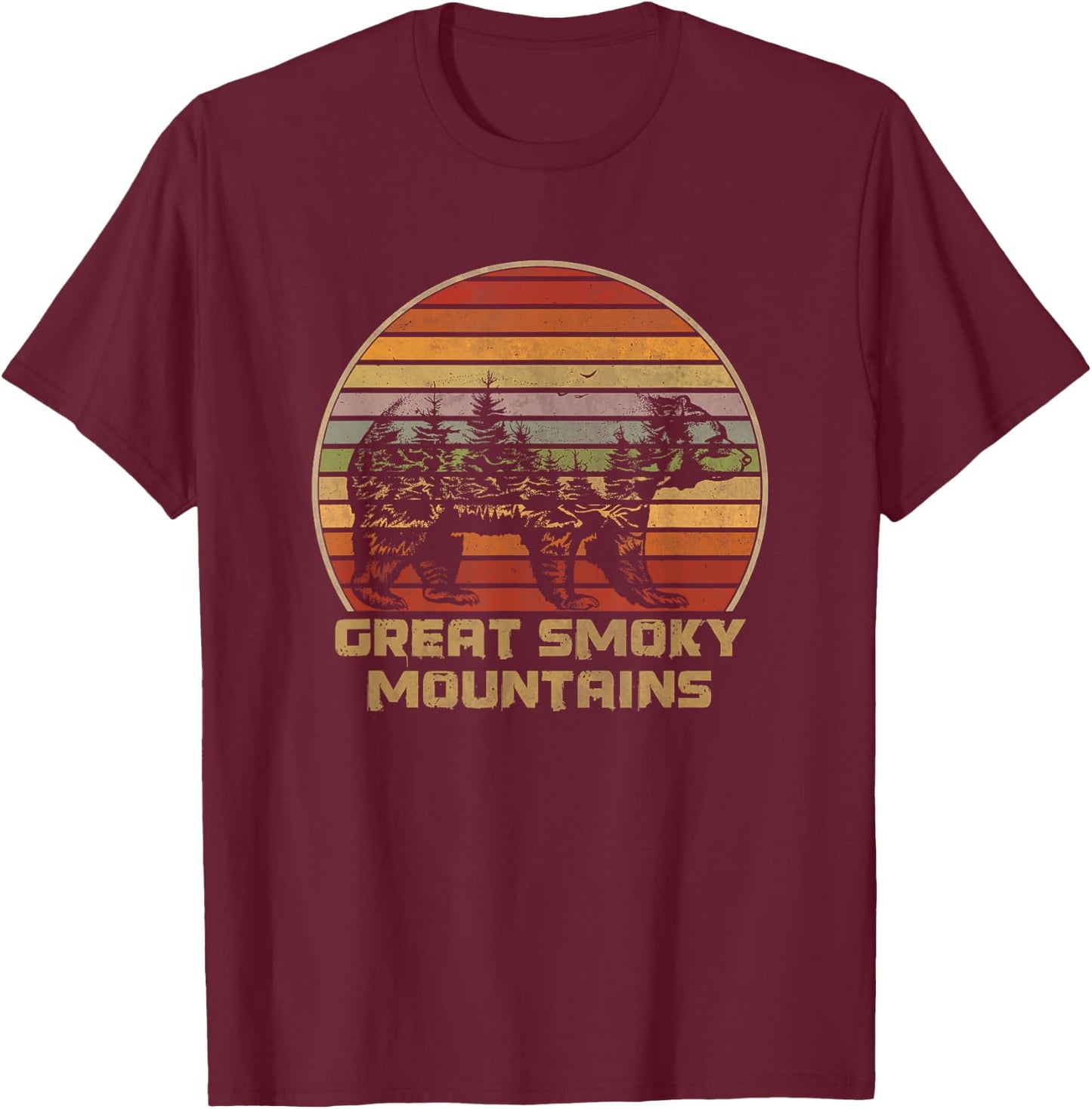 Great Smoky Mountains Vintage Grizzly Bear Nature Retro T-Shirt - T-Shirt | Maroon