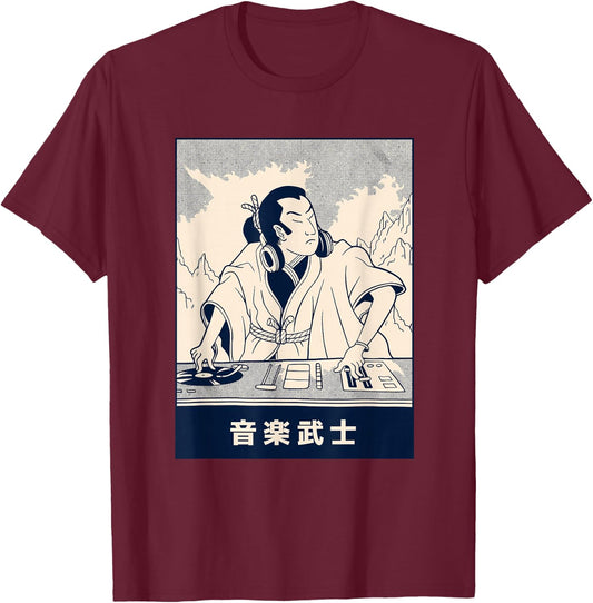 Japanese Samurai DJ Disco T-Shirt - T-Shirt | Maroon