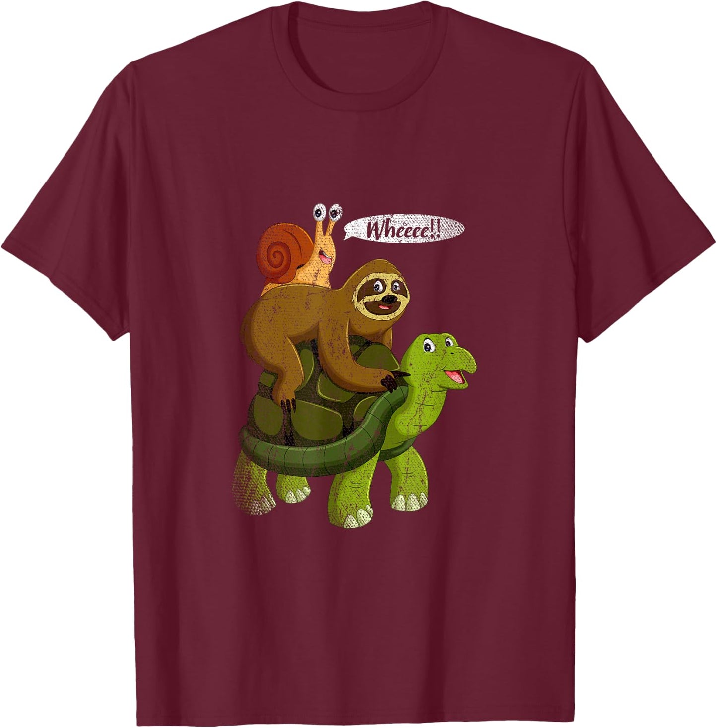 Whee Snail Turtle Sloth T-Shirt - T-Shirt | Maroon