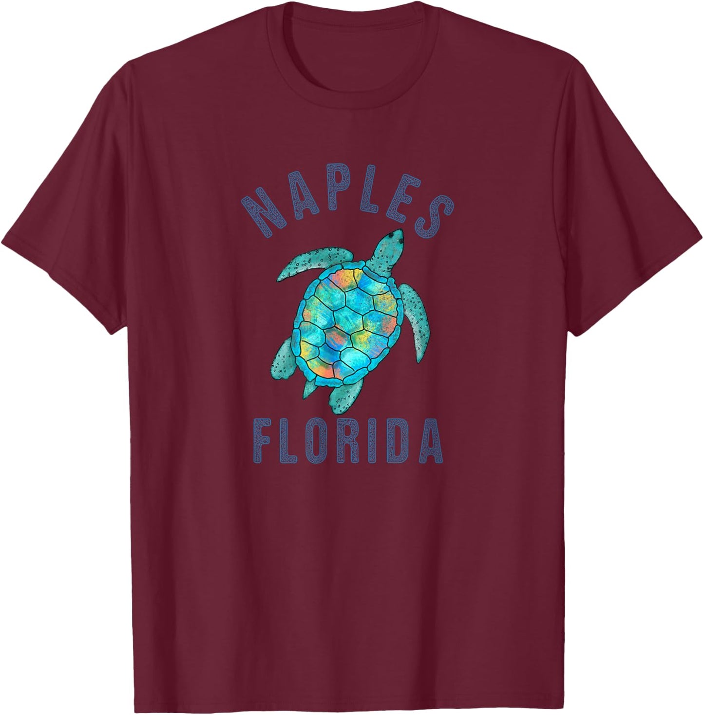 Naples, FL Beach Design / Sea Turtle Illustration Gift T-Shirt - T-Shirt | Maroon