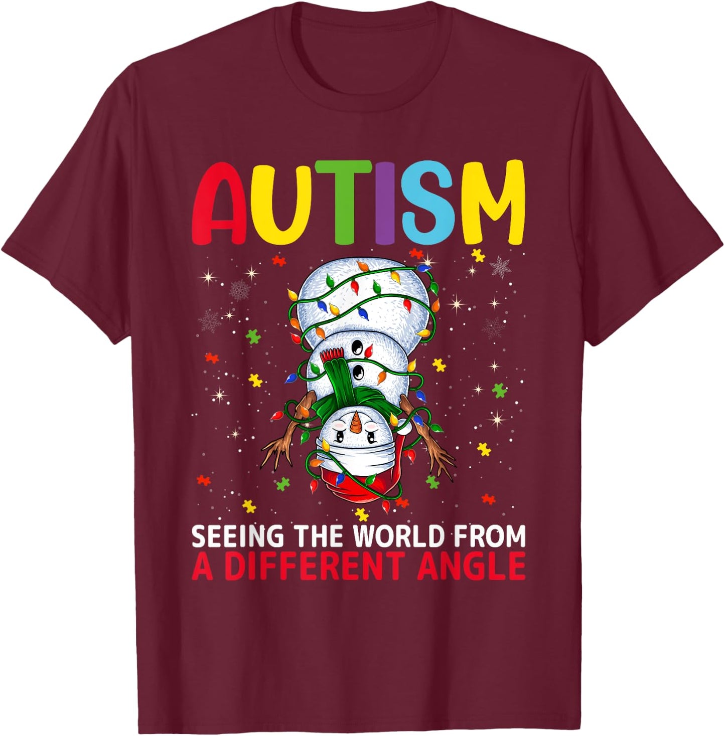 Autism Awareness Snowman Christmas Autistic Xmas Day Pajama T-Shirt - T-Shirt | Maroon