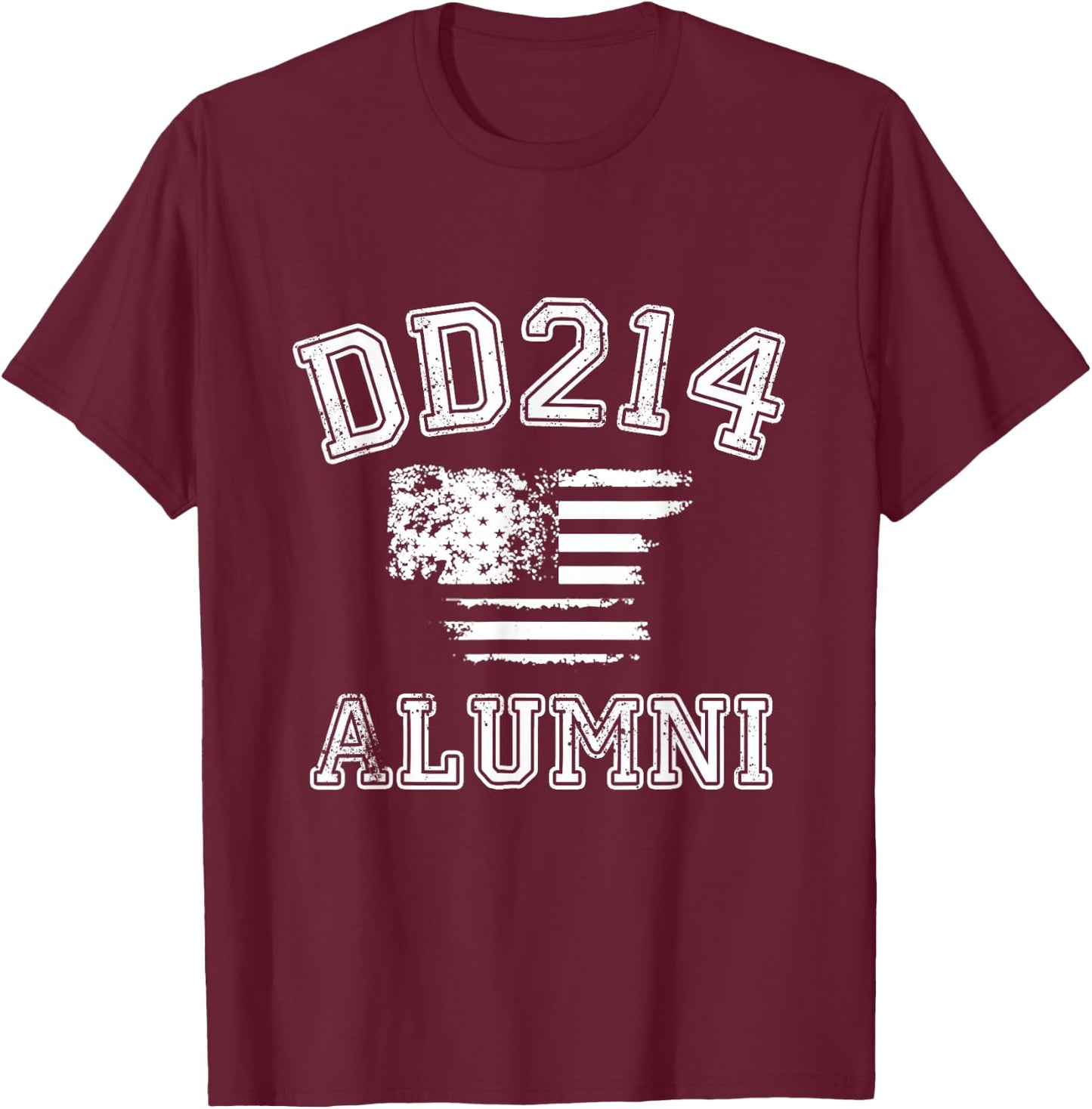 DD214 Alumni Distressed American Flag T-Shirt - T-Shirt | Maroon