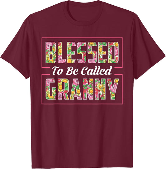 Blessed To Be Called Granny Shirt Floral Mothers Day Gift T-Shirt - T-Shirt | Maroon