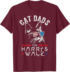 Funny Cat Dads for Harris Waltz 2024 USA Flag T-Shirt - T-Shirt | Maroon