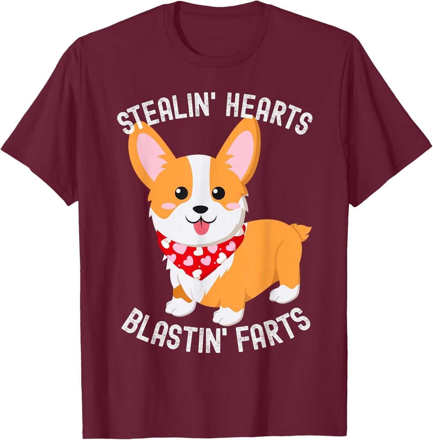 Funny Corgi Breakin Hearts Blastin Farts Cute Valentine Dog Women Girls Kids T-Shirt - T-Shirt | Maroon