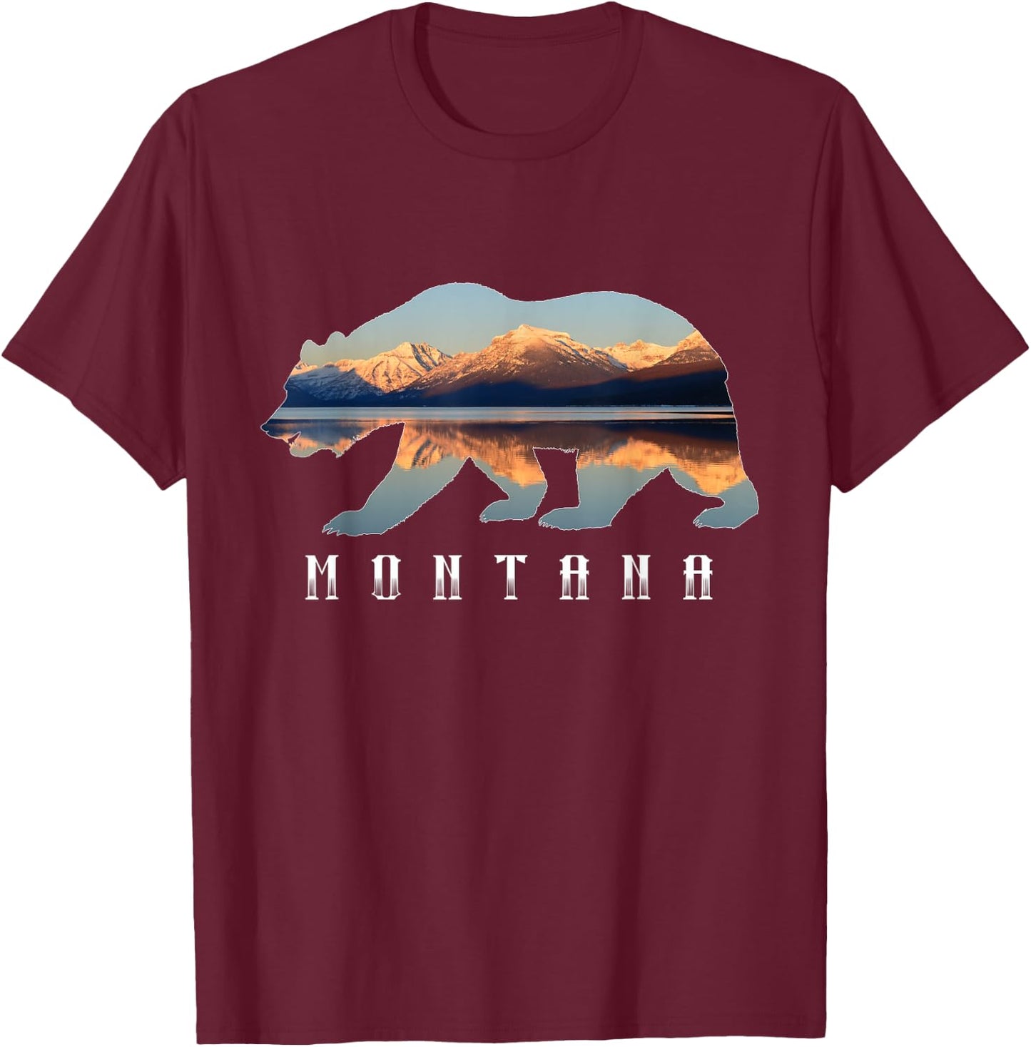 Montana Bear with Glacier National Park Lake Image Souvenir T-Shirt - T-Shirt | Maroon