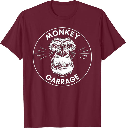 Monkey Garage: Gas Station Screwed Up Ape Head T-Shirt - T-Shirt | Maroon