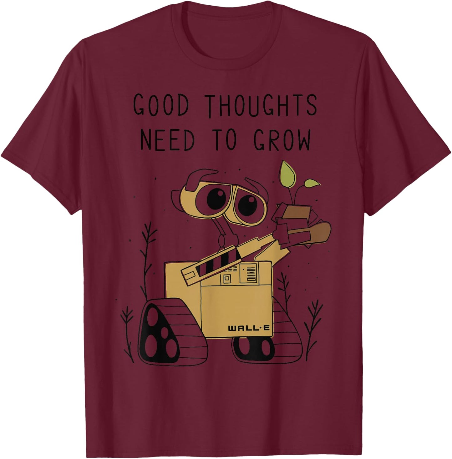 Disney Pixar Wall-E Good Thoughts Need to Grow Line Art T-Shirt - T-Shirt | Maroon