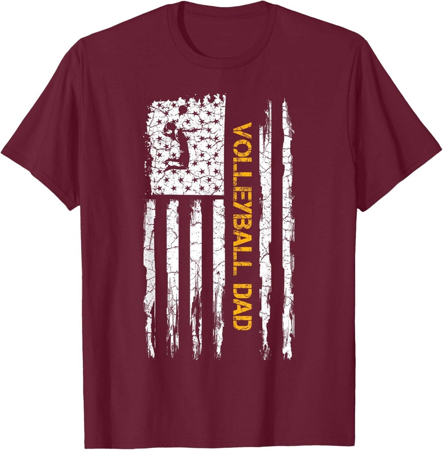 Vintage USA American Flag Proud Volleyball Dad Silhouette T-Shirt - T-Shirt | Maroon