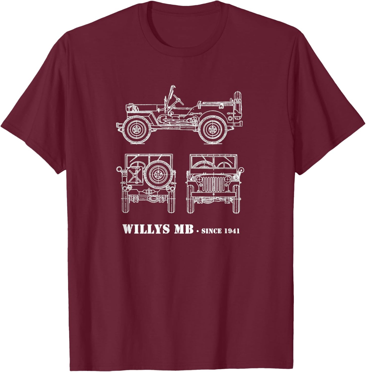 1941 Willy's MB WWII Army T-Shirt - T-Shirt | Maroon