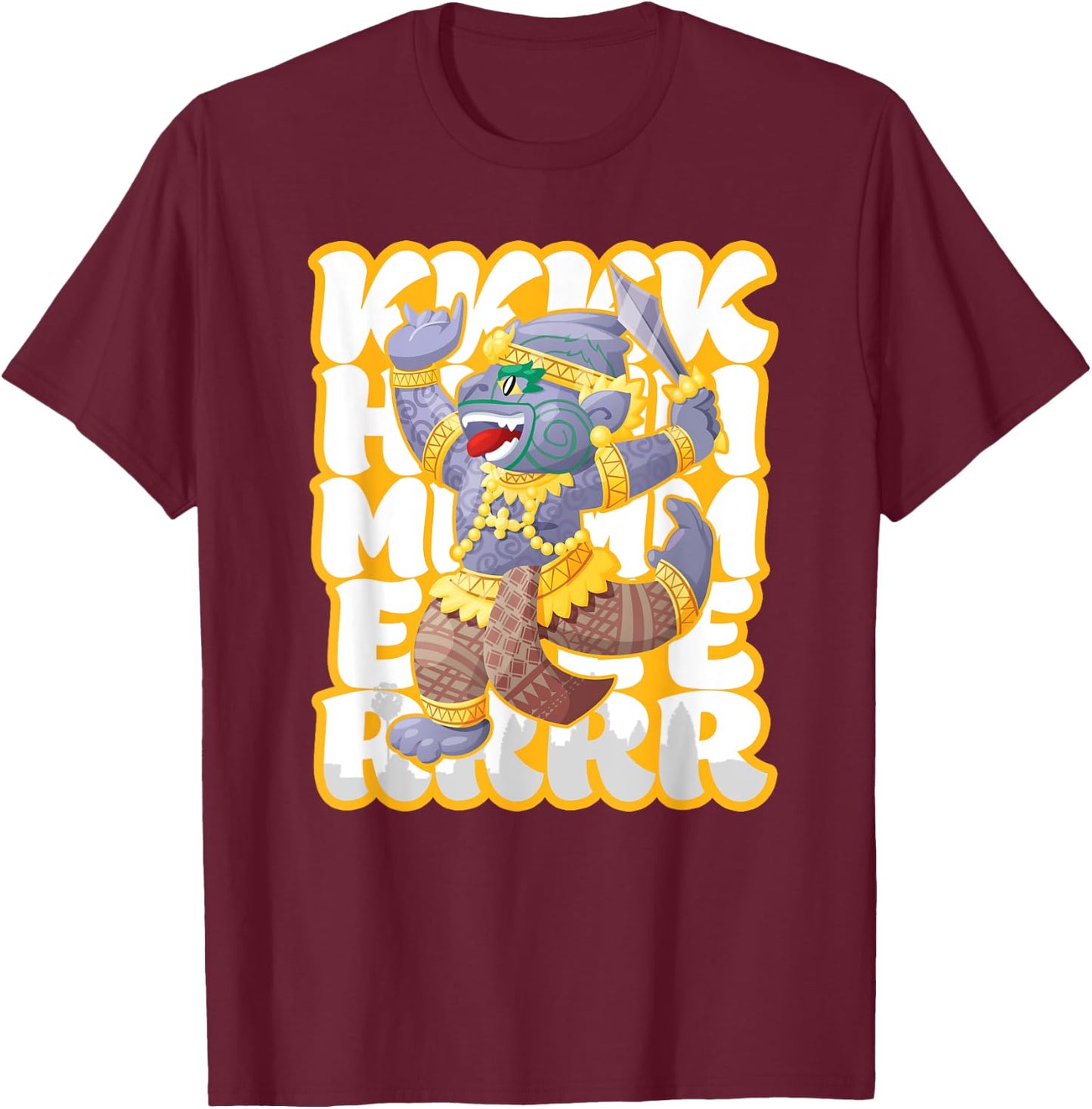 Cambodian Khmer Angkor Hanuman Monkey King Love T-Shirt - T-Shirt | Maroon