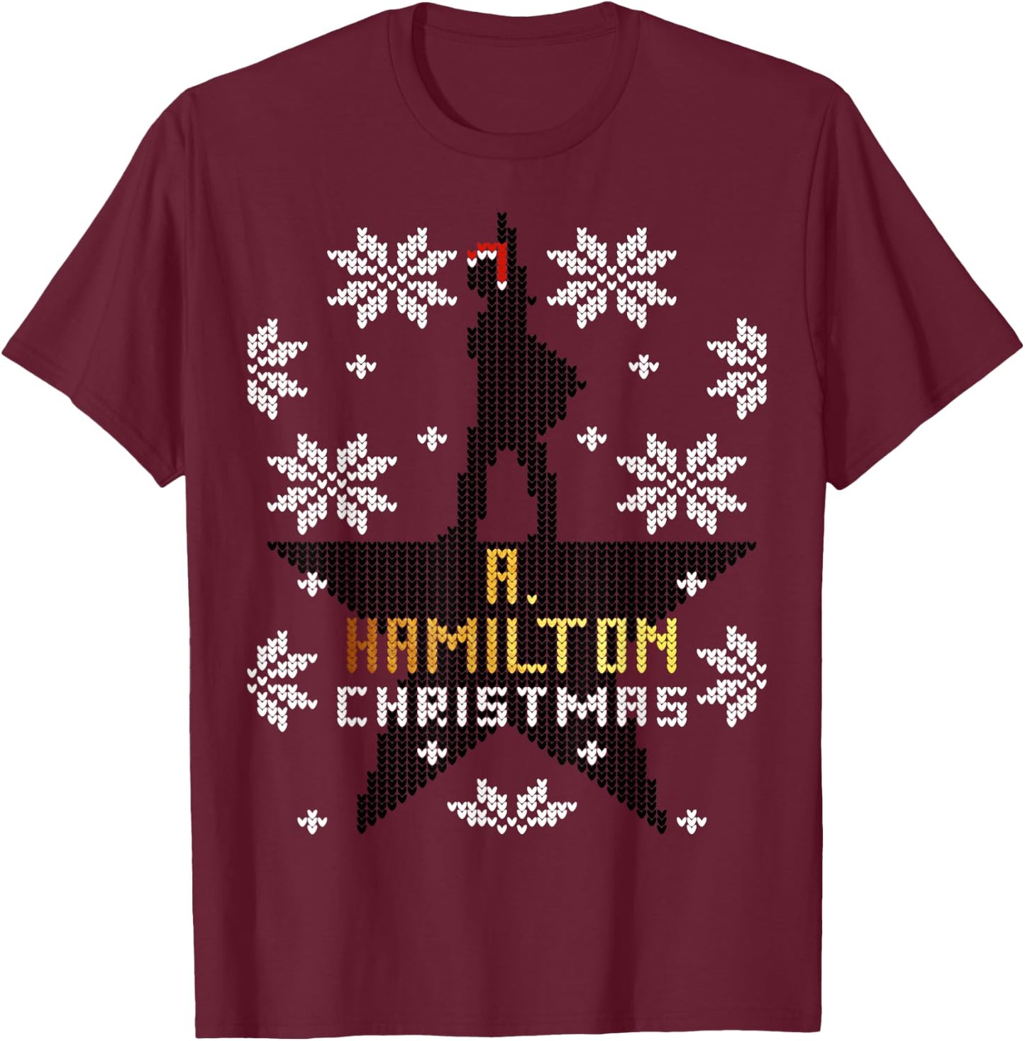 Christmas A. Hamilton Ugly Sweater, A. HAM Holiday Gift T-Shirt - T-Shirt | Maroon