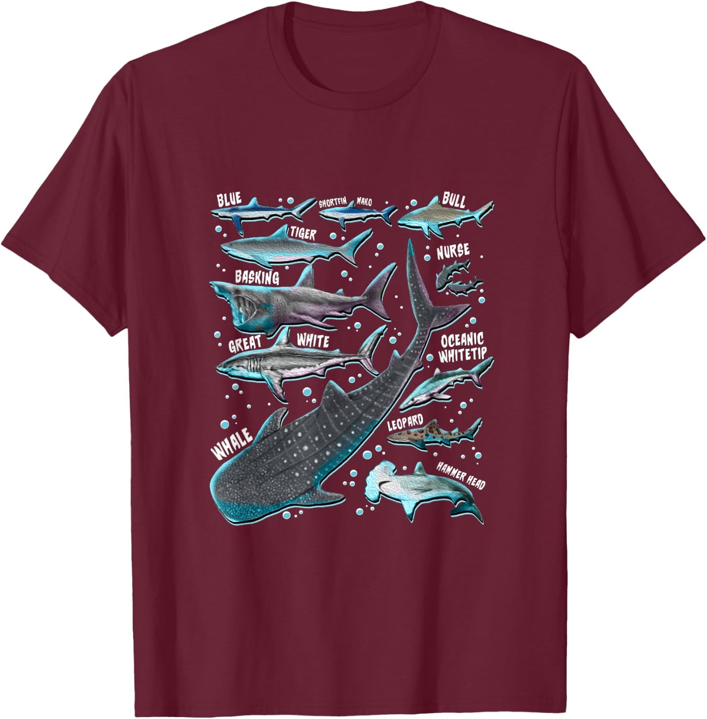 Shark Species Shark Gifts Shark Faces Marine Biology T-Shirt - T-Shirt | Maroon
