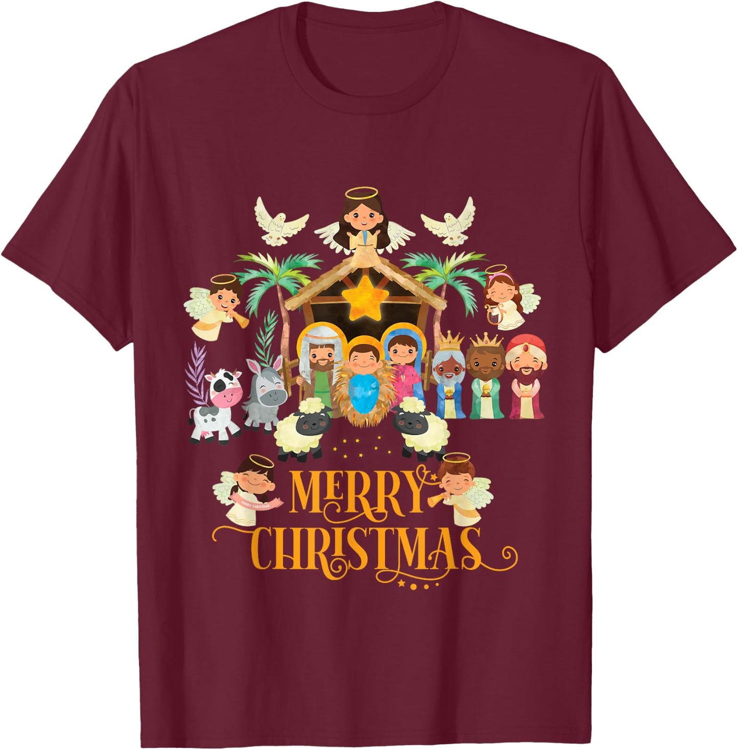 Christmas Nativity True Story Nativity Scene T-Shirt - T-Shirt | Maroon