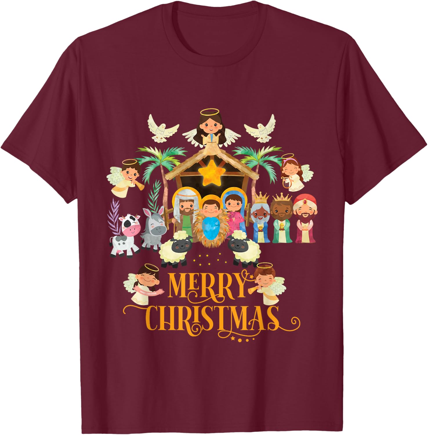 Christmas Nativity True Story Nativity Scene T-Shirt - T-Shirt | Maroon