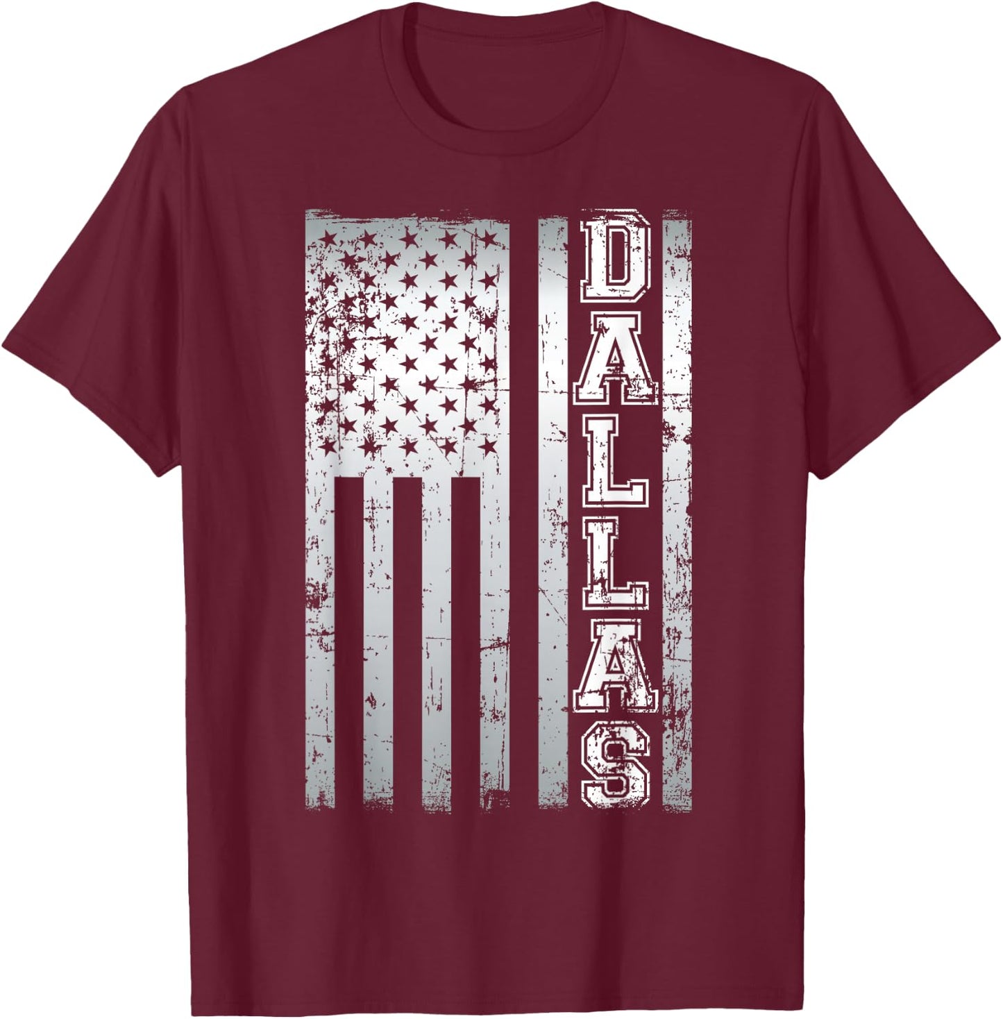 Distressed Dallas Loves America US Flag T-Shirt - T-Shirt | Maroon