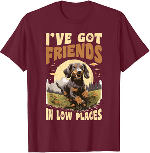 Dachshund wiener sausage dog I've Got Friends In Low Places T-Shirt - T-Shirt | Maroon