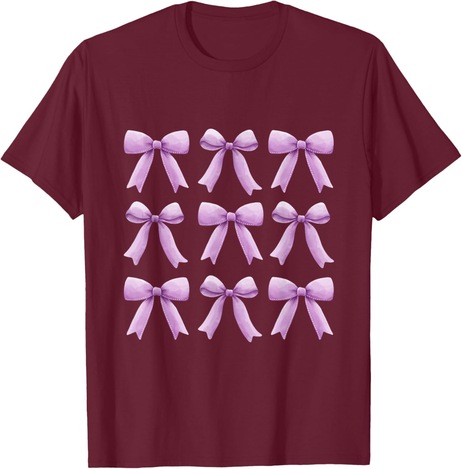 Cute Girly Coquette Lavender Purple Bows T-Shirt - T-Shirt | Maroon