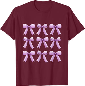 Cute Girly Coquette Lavender Purple Bows T-Shirt - T-Shirt | Maroon