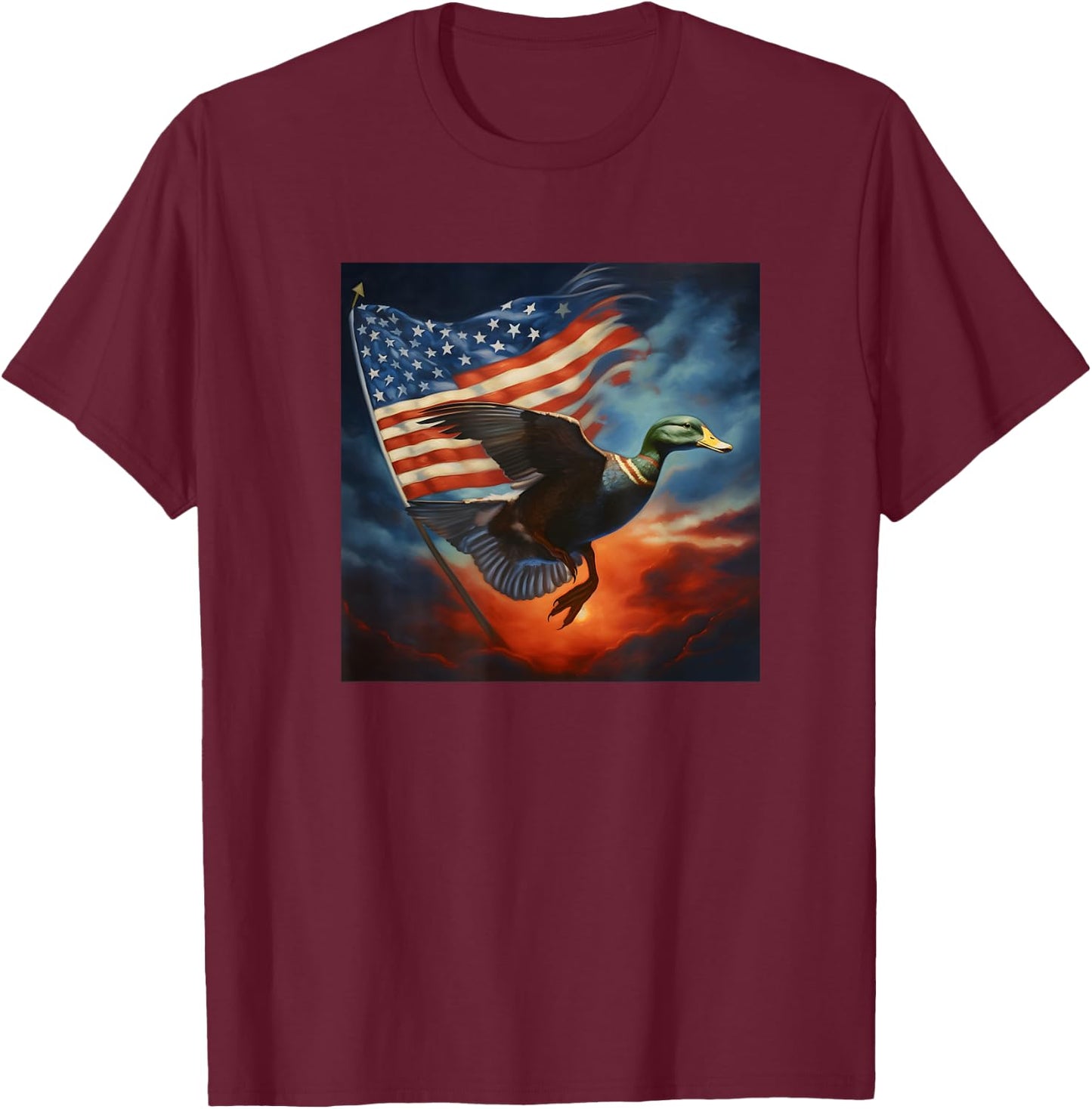 Duck Hunter American Flag Waterfowl Starry Night Men T-Shirt - T-Shirt | Maroon