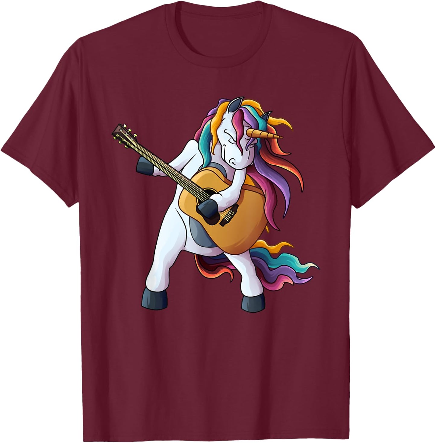 Cool Unicorn Playing Guitar | Funny Animal Guitarist Gift T-Shirt - T-Shirt | Maroon