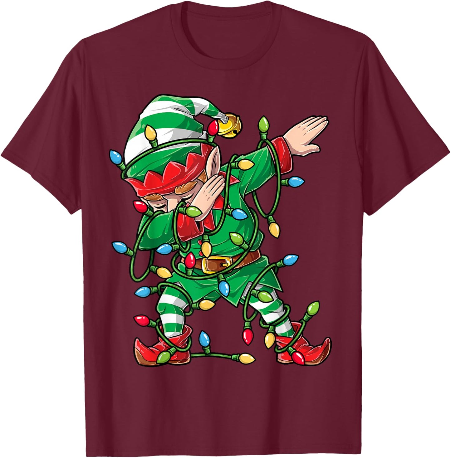 Dabbing Elf Christmas Tree Lights Xmas Family Matching Boys T-Shirt - T-Shirt | Maroon