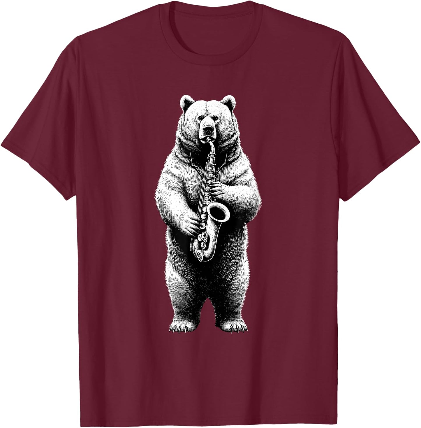 Bear Saxophone Marching Band Jazz Saxophonist T-Shirt - T-Shirt | Maroon