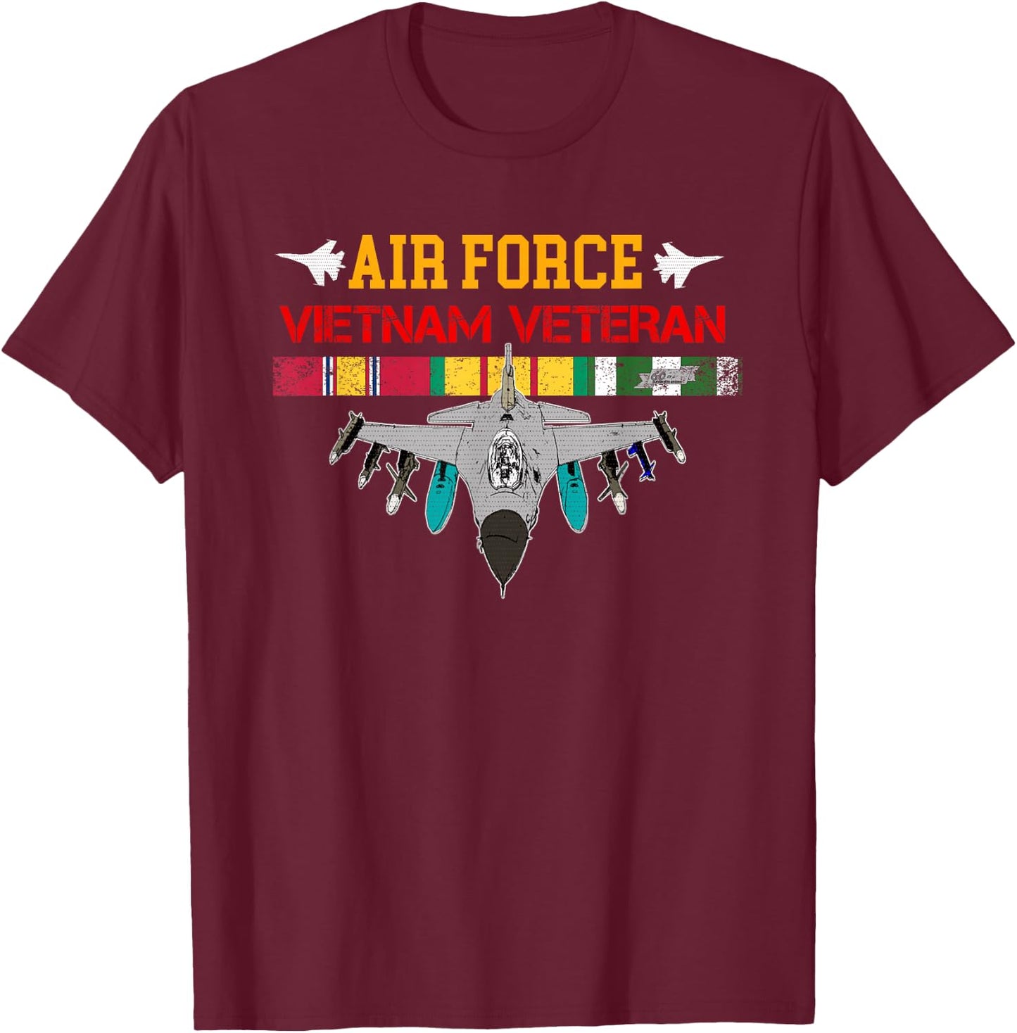 US Air Force Vietnam Veteran, USAF Veteran, USA Flag T-Shirt - T-Shirt | Maroon