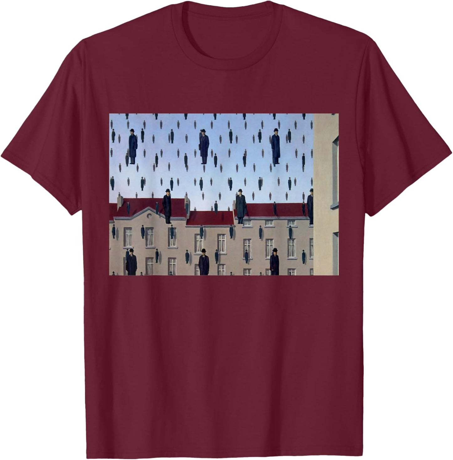Golconda Famous Painting By Magritte T-Shirt - T-Shirt | Maroon