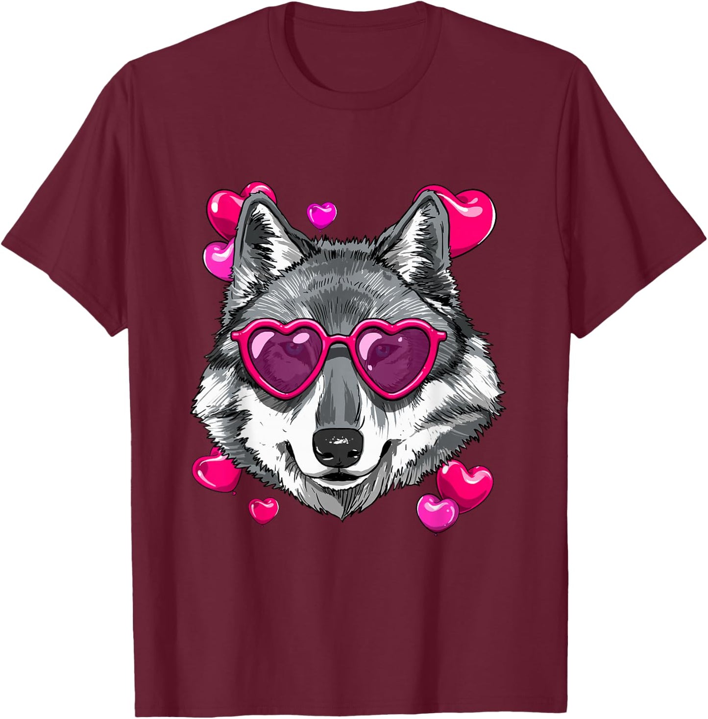 Wolf Valentines Shirt Wolf Heart Animal Face Wolf Lover T-Shirt - T-Shirt | Maroon