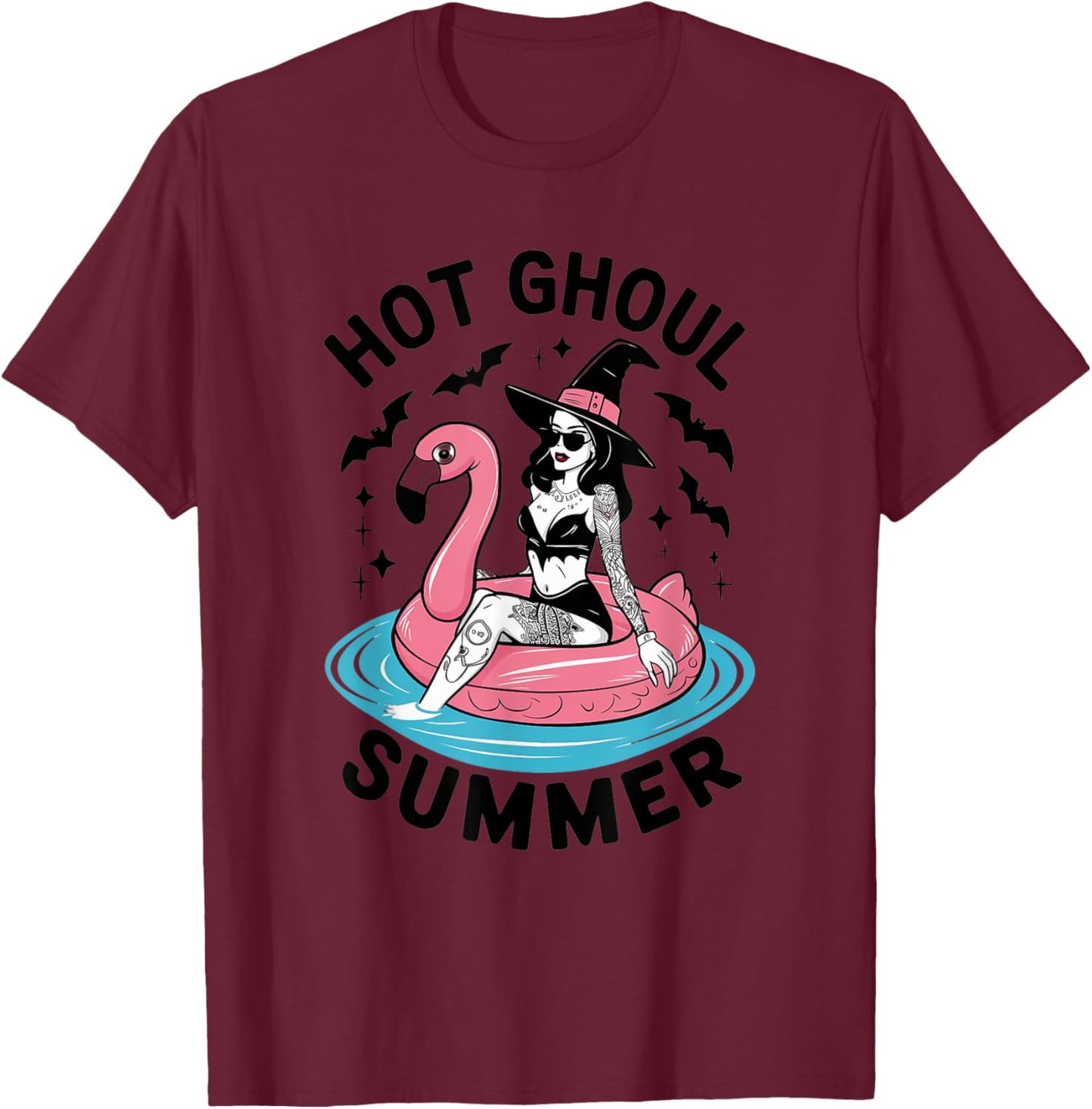 Hot Ghoul Summer Funny Witch Gothic Spooky Retro Halloween T-Shirt - T-Shirt | Maroon