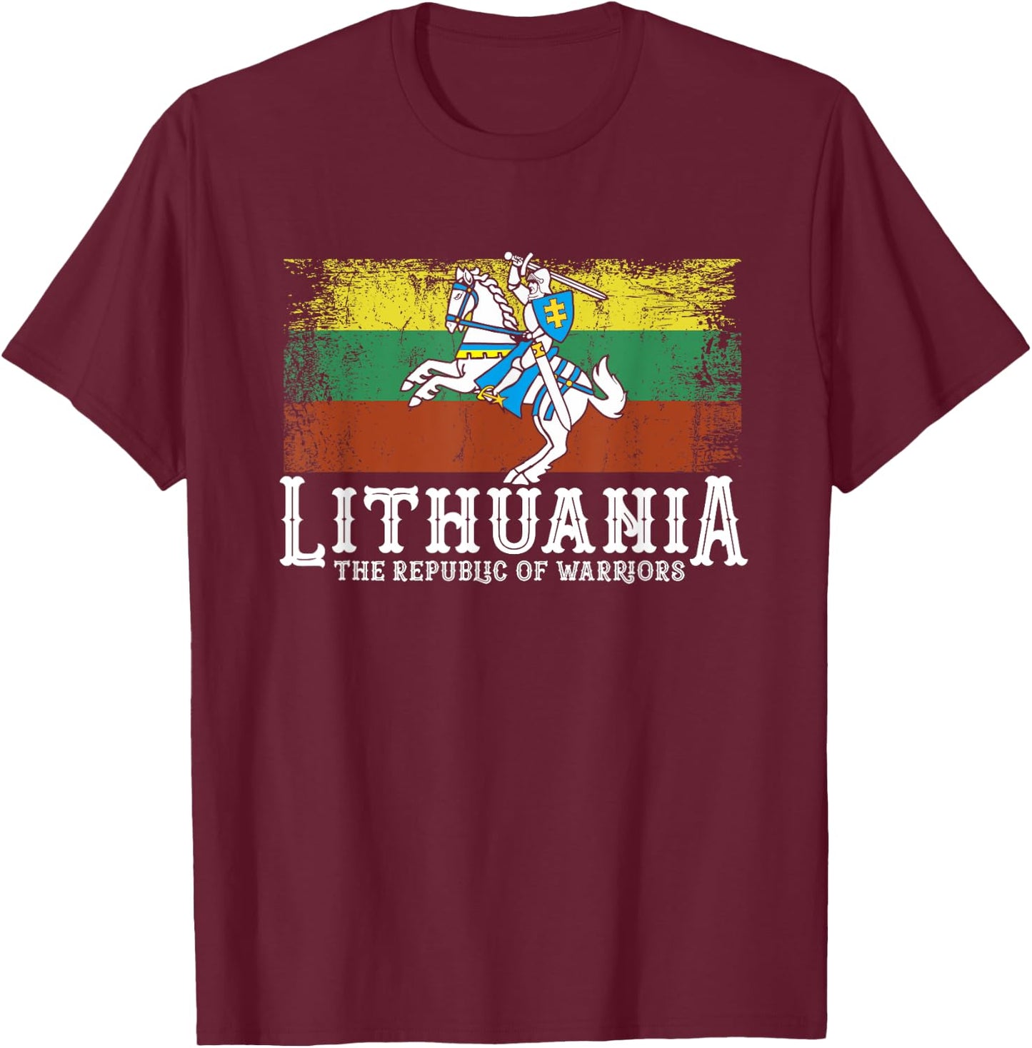 Lithuanian Flag White Knight Symbols Of Lithuania Patriotic T-Shirt - T-Shirt | Maroon