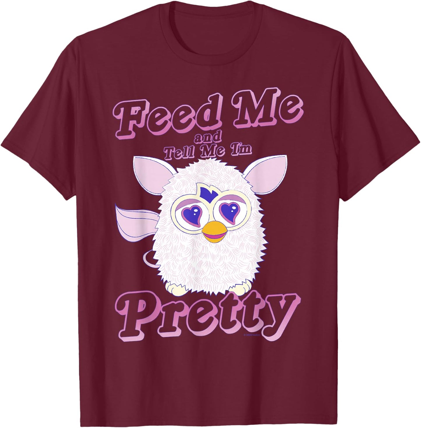 Furby Feed Me And Tell Me I'm Pretty Cute Logo Portrait T-Shirt - T-Shirt | Maroon