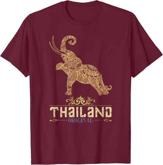 Thailand Gifts & Adult Cotton Black Thai Elephant Small T-Shirt - T-Shirt | Maroon