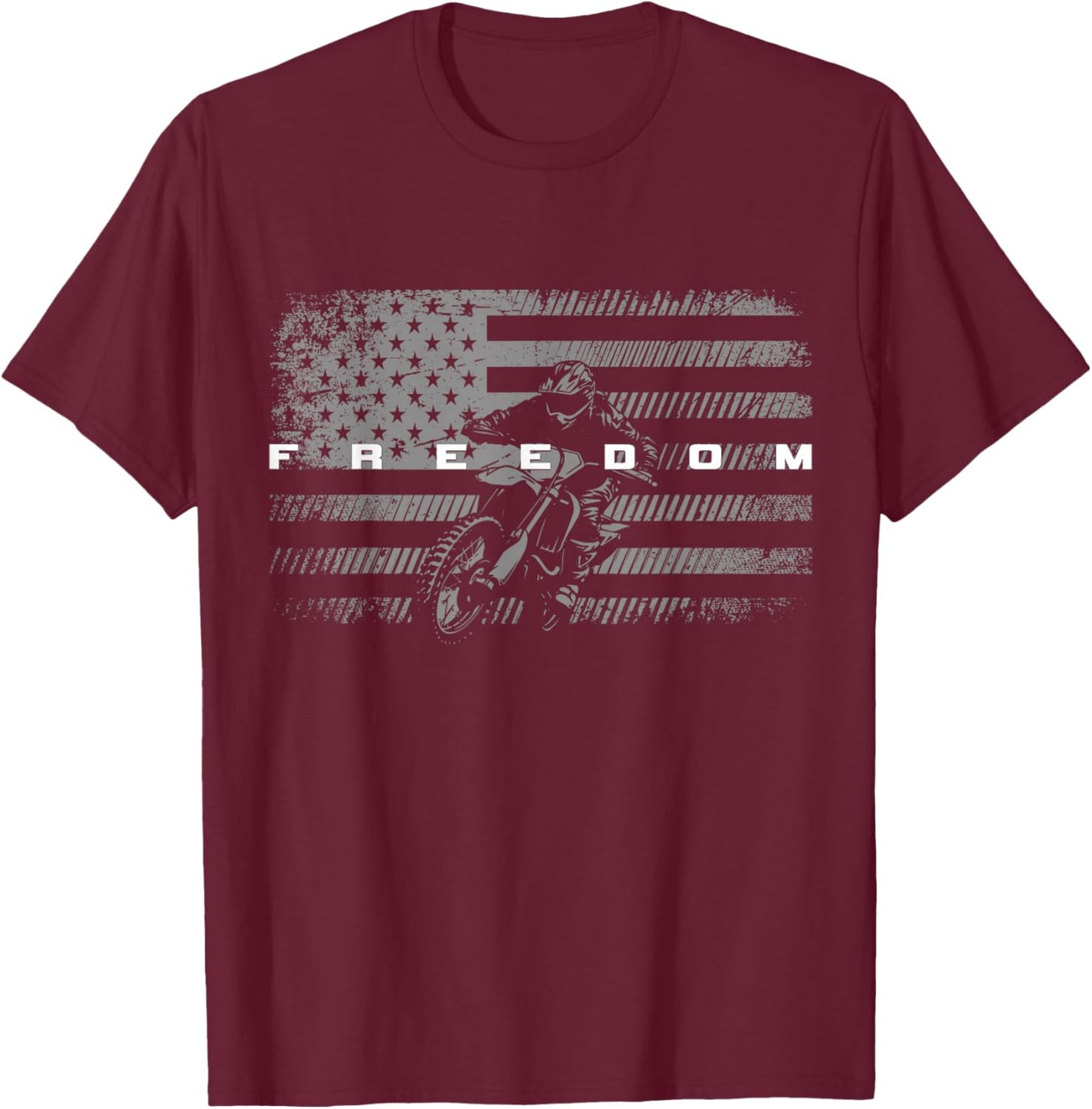 American Flag Dirt Bike Motocross T-Shirt - T-Shirt | Maroon