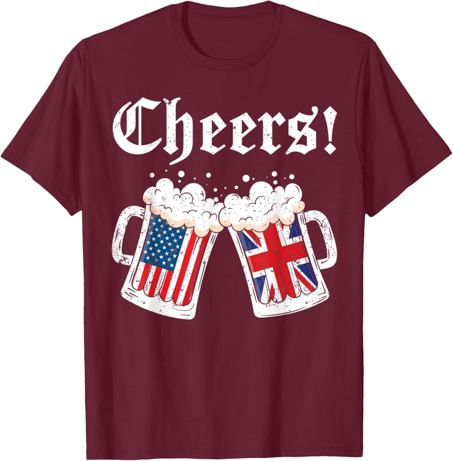 Cheers Women Men British American Flag Beer Mug Cheers T-Shirt - T-Shirt | Maroon