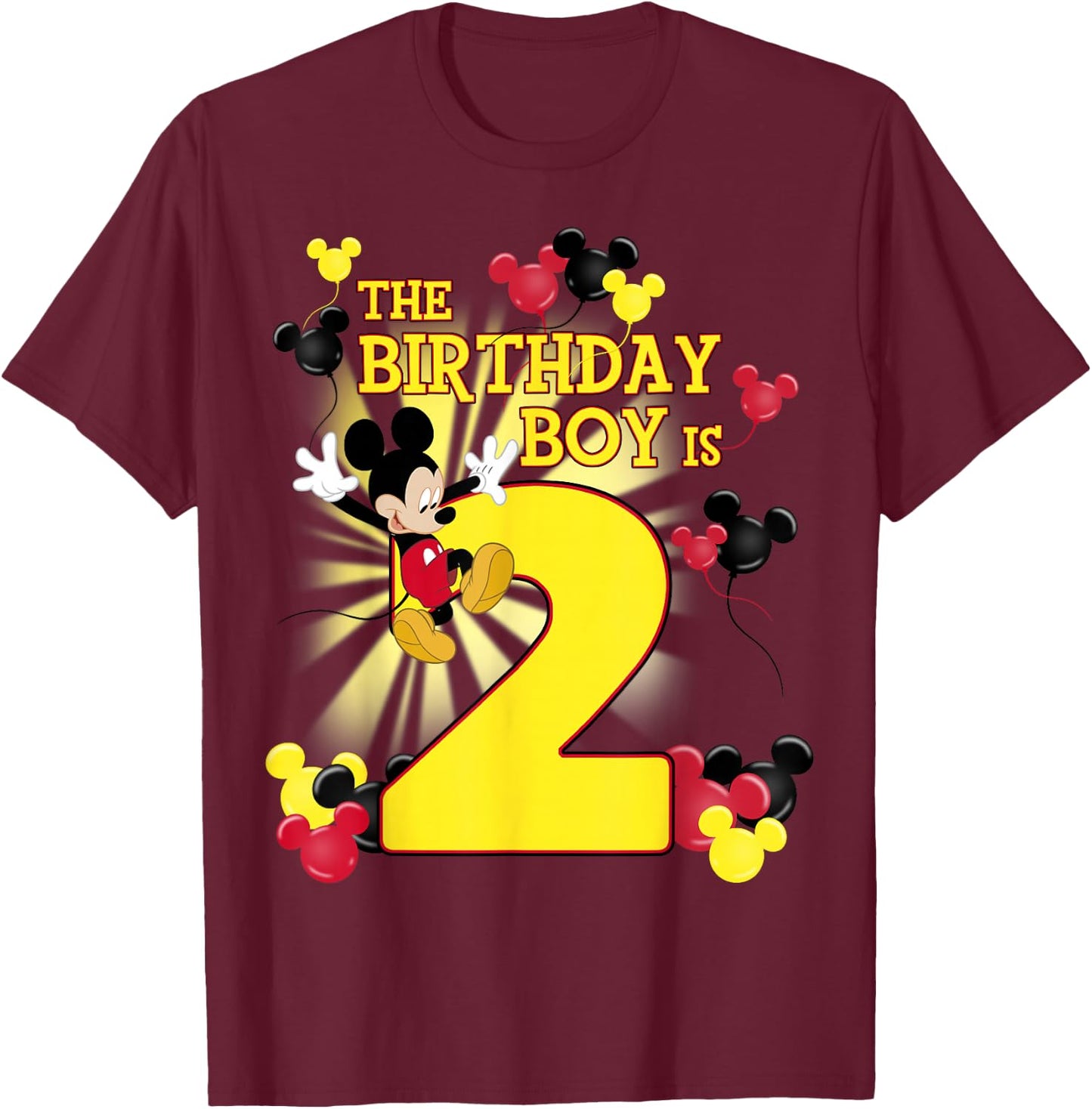Disney Mickey and Friends Mickey 2nd Birthday Boy Small T-Shirt - T-Shirt | Maroon