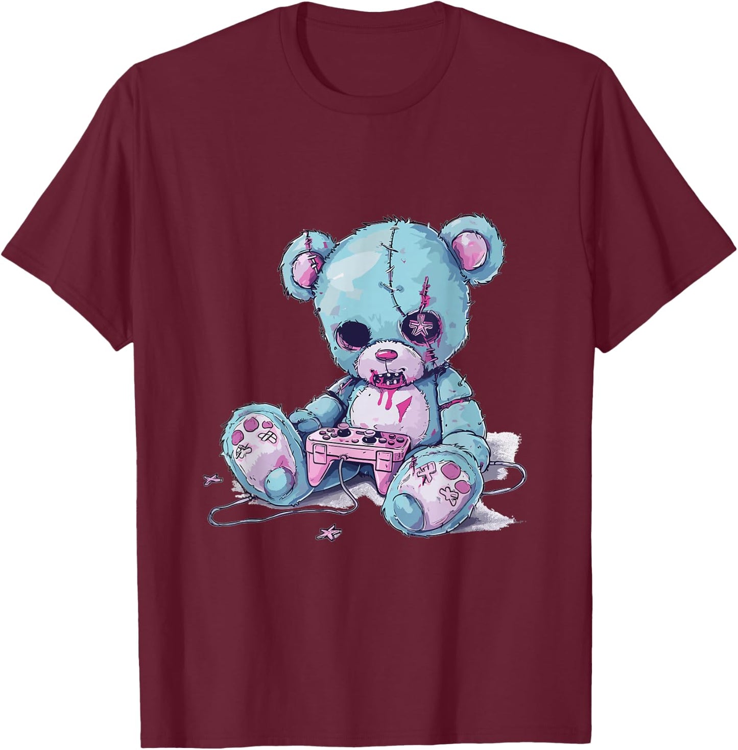 Goth Pastel Cute Creepy Kawaii Gamer Teddy Bear Gaming T-Shirt - T-Shirt | Maroon