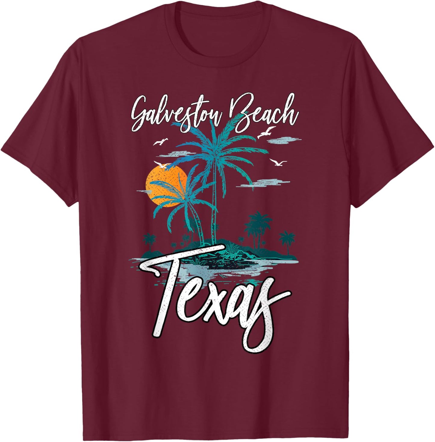 Family Vacation Retro Sunset Texas Galveston Beach Men Women Kids T-Shirt - T-Shirt | Maroon