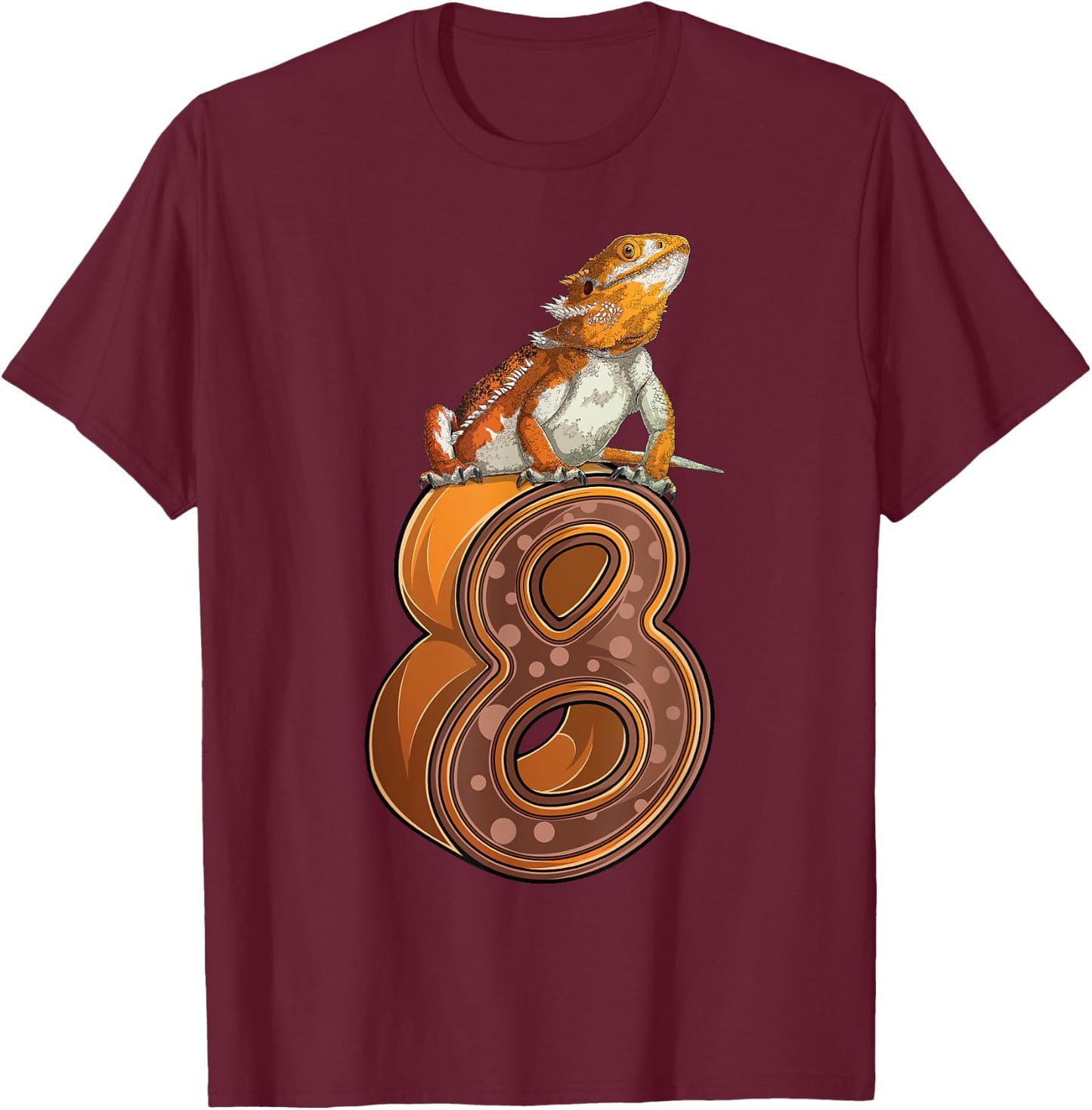 8 Year Old Bearded dragon Reptile 8th Birthday Party B-day T-Shirt - T-Shirt | Maroon