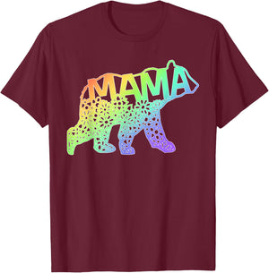 Mum Bear Tie Dye Rainbow Purple Blue Pink Yellow Gift T-Shirt - T-Shirt | Maroon