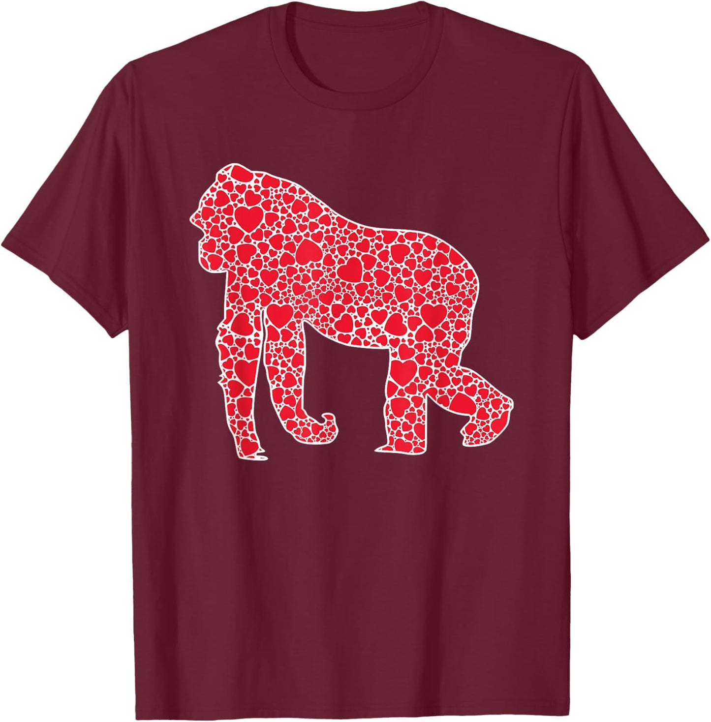 Gorilla Hearts Valentine's Day Ape Animal Lover Girl Gift T-Shirt - T-Shirt | Maroon