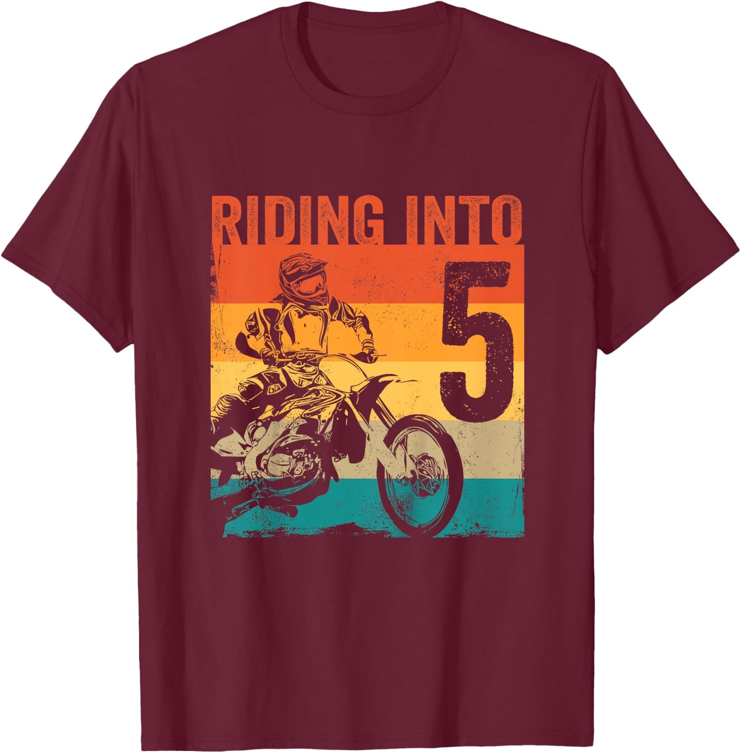 Kids Motocross 5 Years Old Dirt Bike 5th Birthday Party T-Shirt - T-Shirt | Maroon