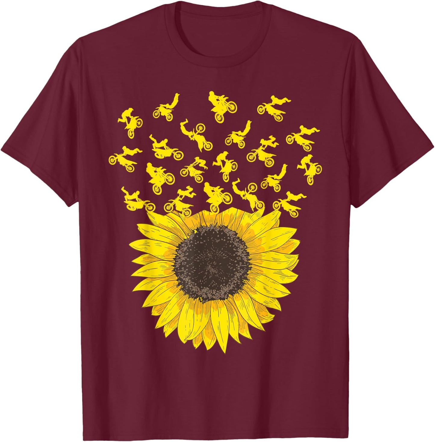 Motocross Sunflower Gift Biker and Dirt Bike Lover T-Shirt - T-Shirt | Maroon